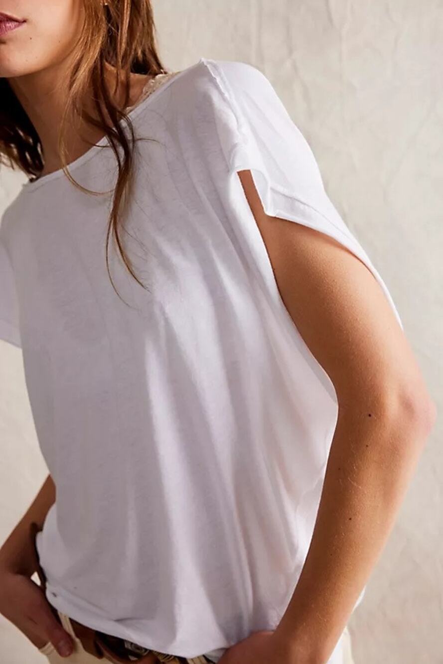 We the Free White Babydoll Flowy Boho Basic T-Shirt Peplum Soft Size Small